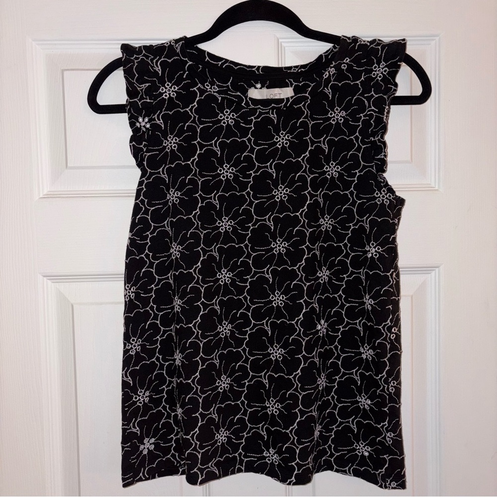 LOFT Black and White Floral Blouse